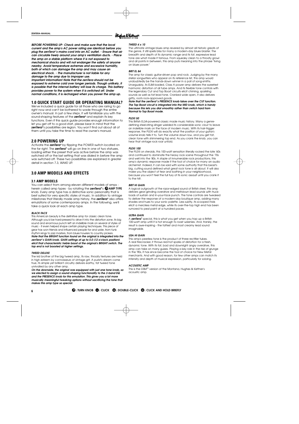 0 quick start guide or operating manual, 0 powering up, 0 amp models and effects | Hughes & Kettner DSM User Manual | Page 3 / 16