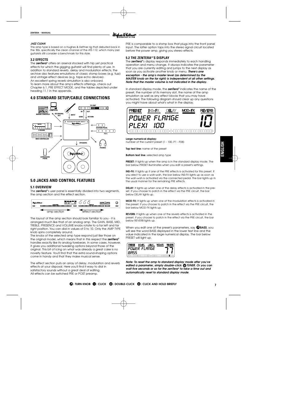 English, 2 effects, 1 overview | 2 the zentera, S display | Hughes & Kettner DSM User Manual | Page 4 / 16