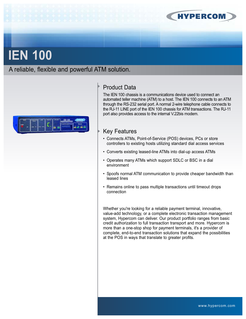 Hypercom IEN 100 User Manual | 2 pages