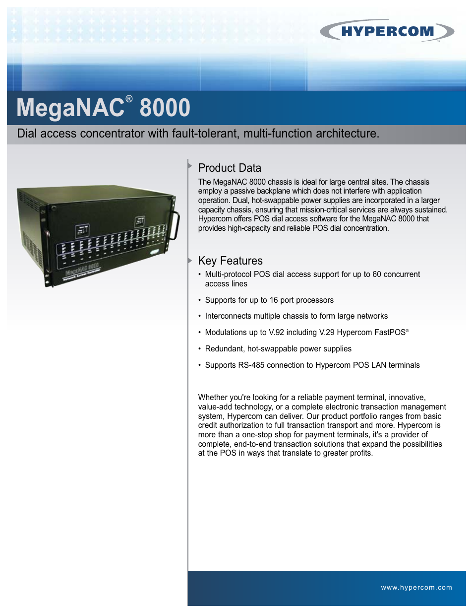 Hypercom MegaNAC 8000 User Manual | 2 pages
