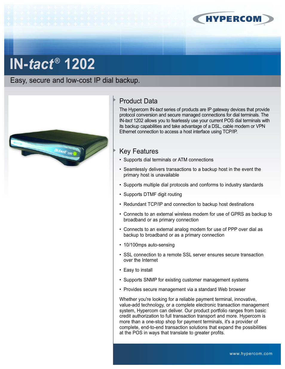 Hypercom IN-tact 1202 User Manual | 2 pages