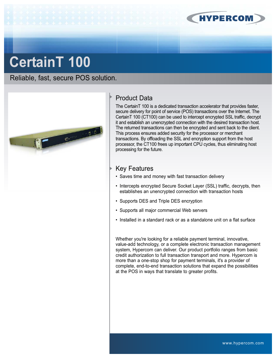 Hypercom CertainT 100 User Manual | 2 pages