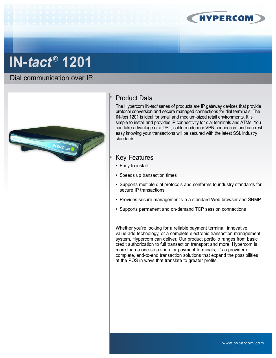 Hypercom IN-tact 1201 User Manual | 2 pages
