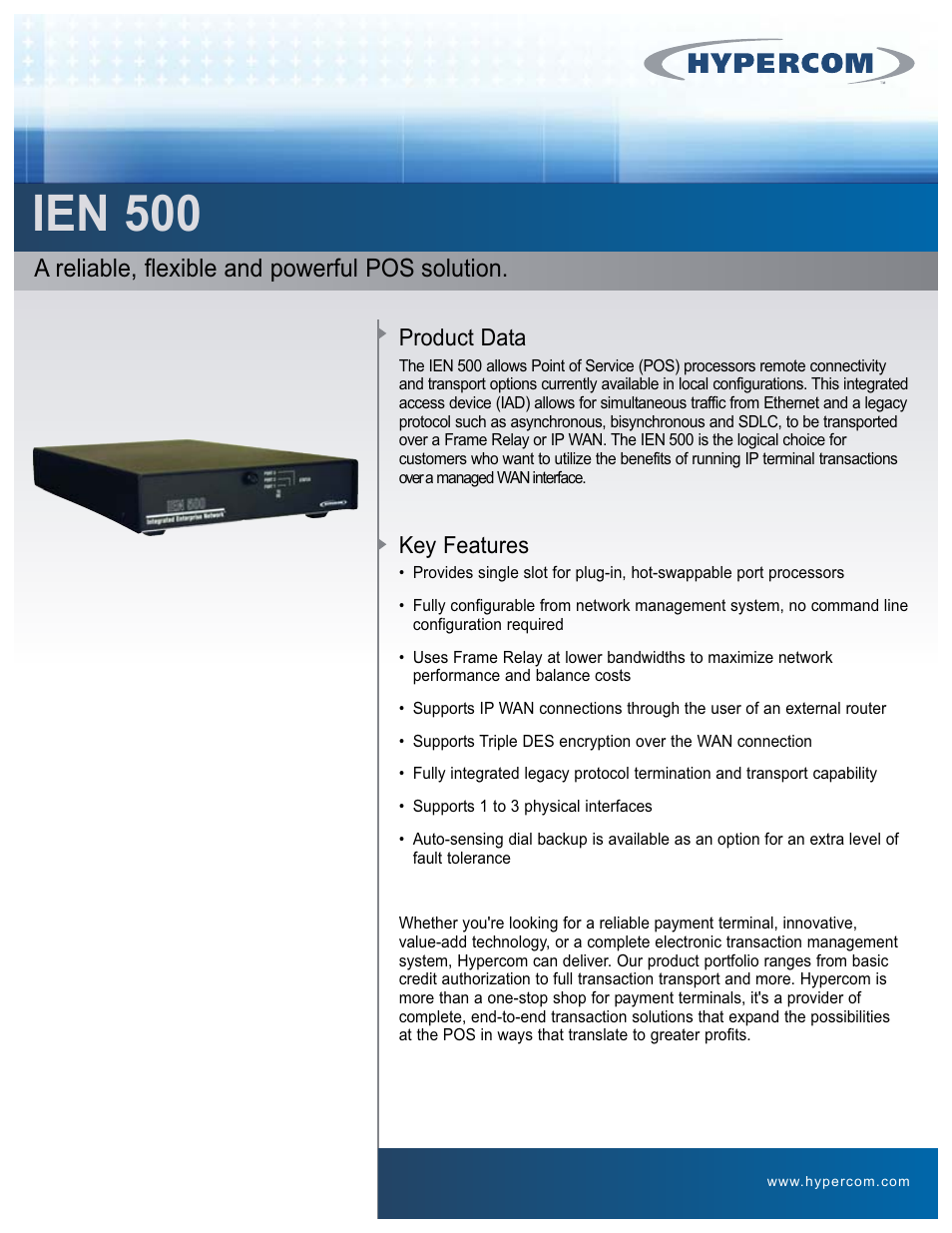 Hypercom IEN 500 User Manual | 2 pages