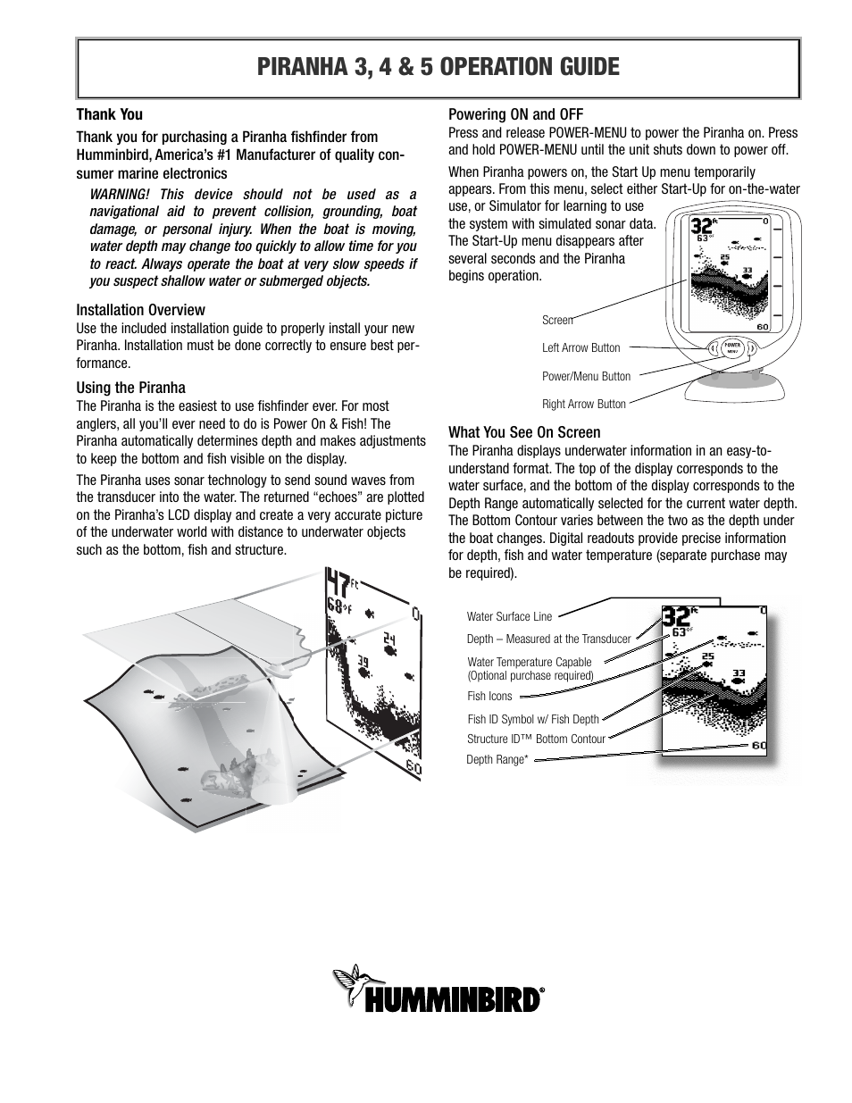 Humminbird Piranha 4 User Manual | 5 pages