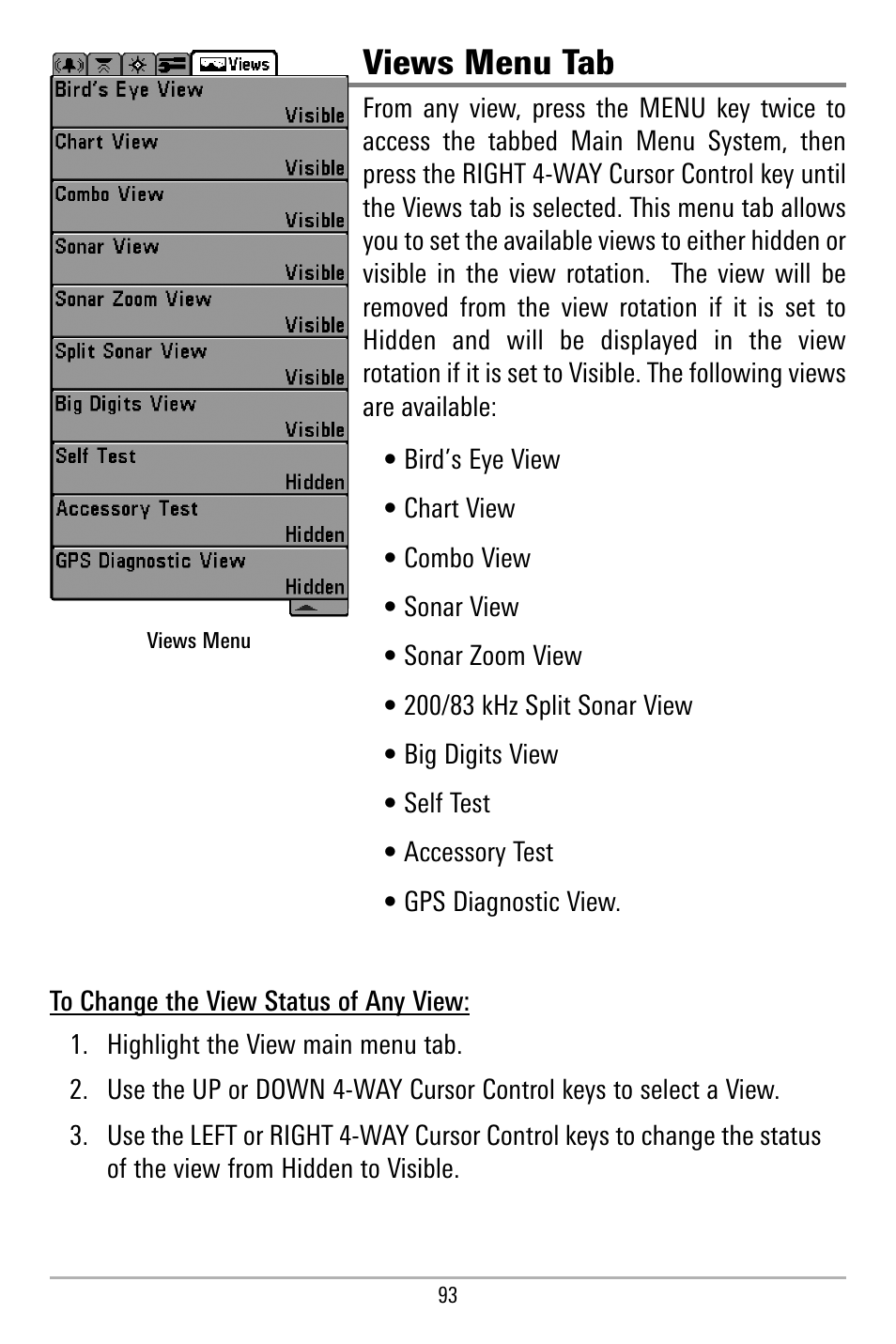 Views menu tab | Humminbird 580 User Manual | Page 100 / 134