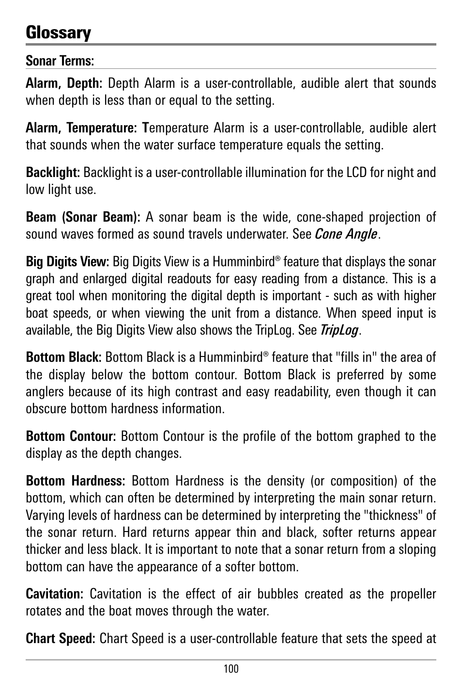 Glossary | Humminbird 580 User Manual | Page 107 / 134