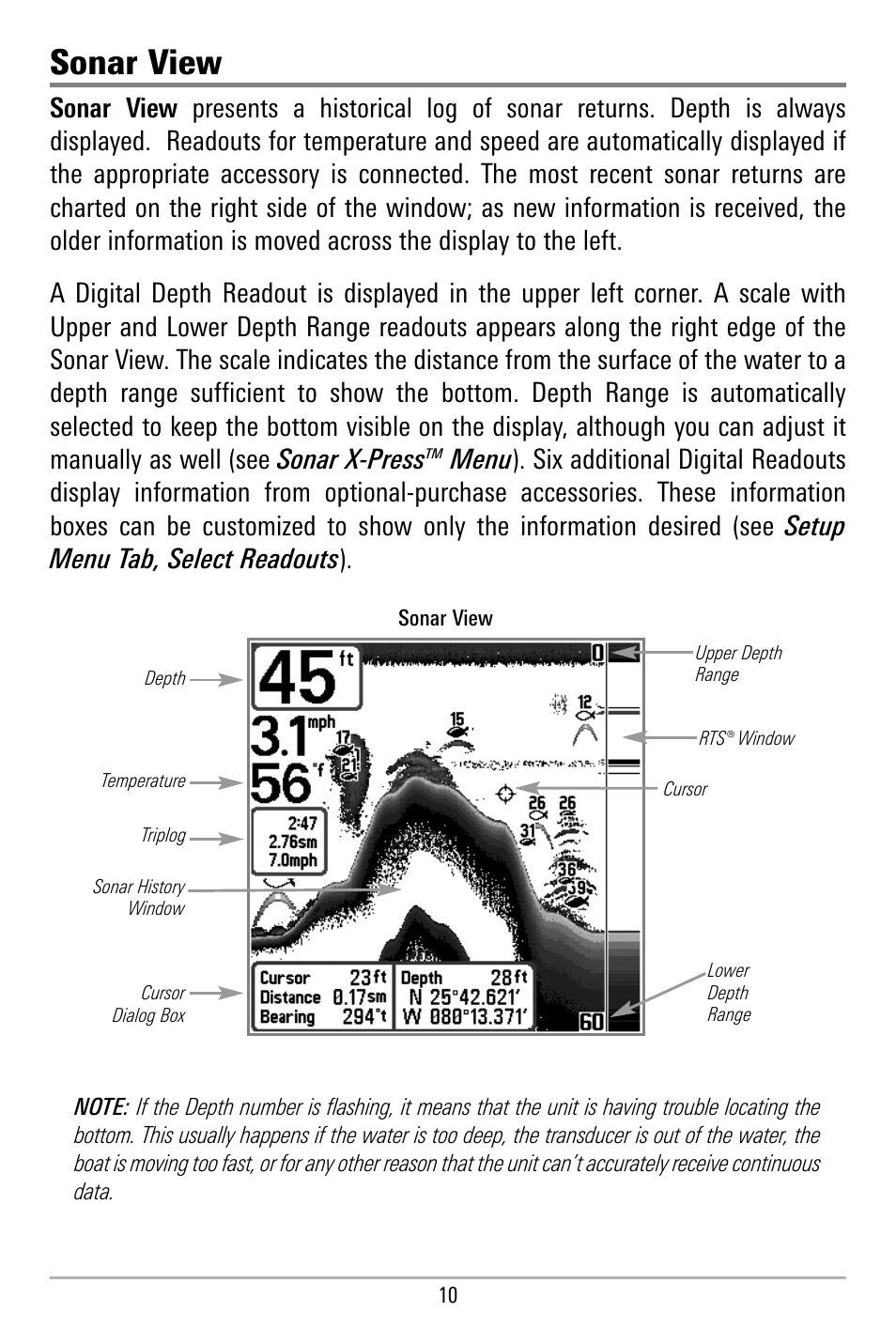 Sonar view | Humminbird 580 User Manual | Page 17 / 134