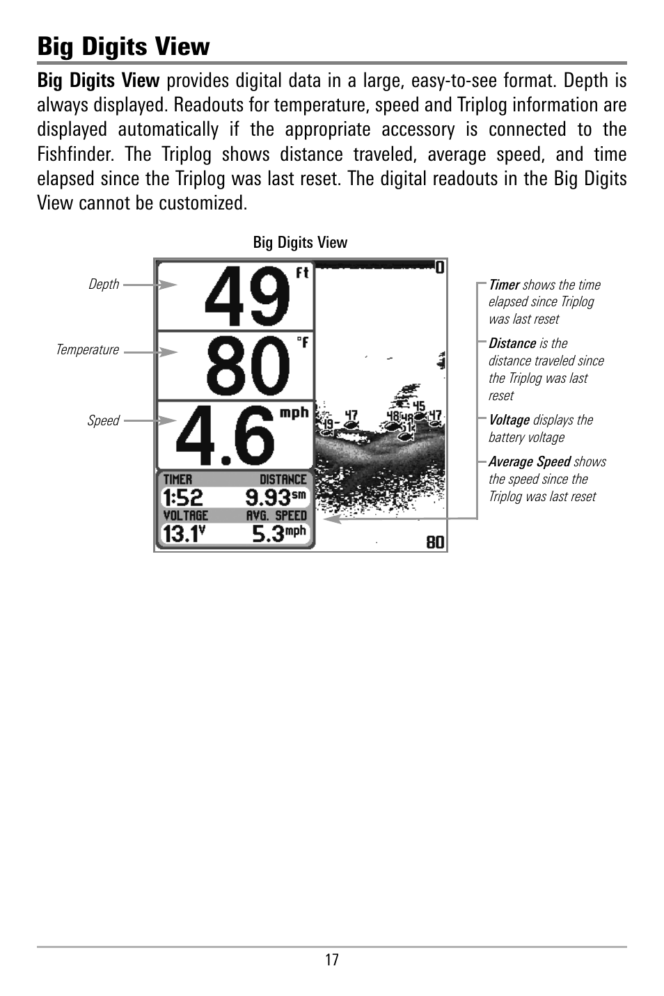 Big digits view | Humminbird 580 User Manual | Page 24 / 134