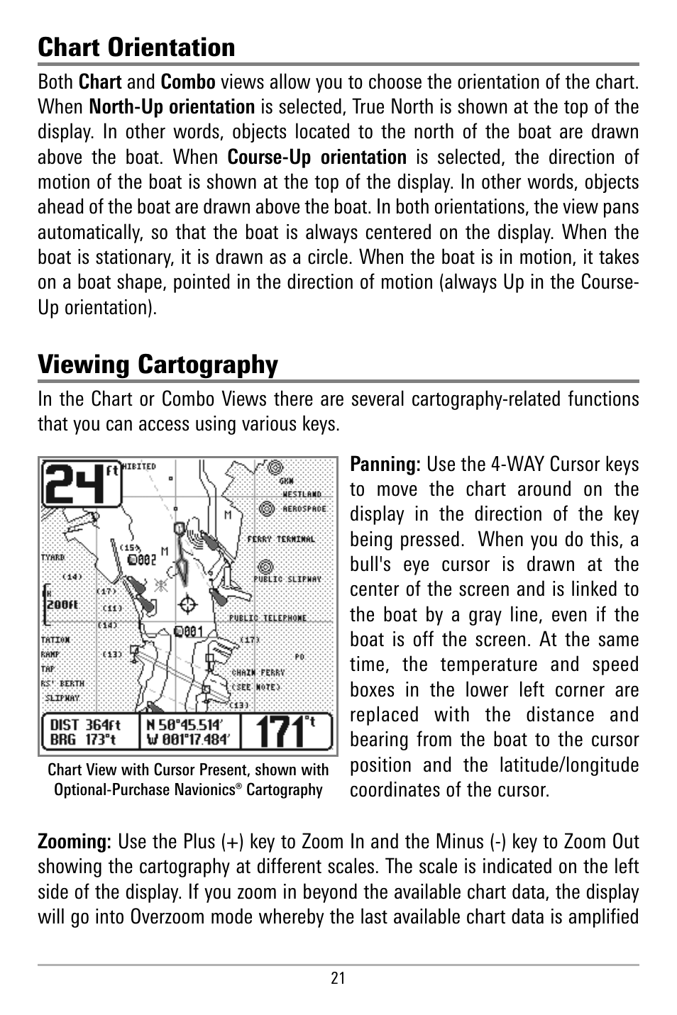 Chart orientation, Viewing cartography | Humminbird 580 User Manual | Page 28 / 134