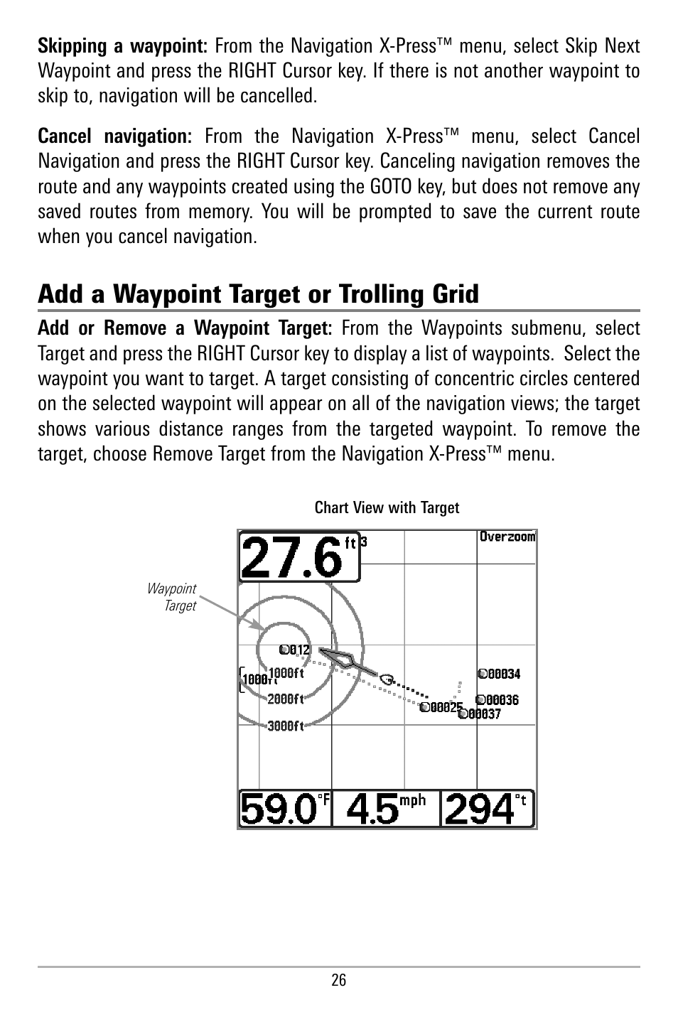 Add a waypoint target or trolling grid | Humminbird 580 User Manual | Page 33 / 134