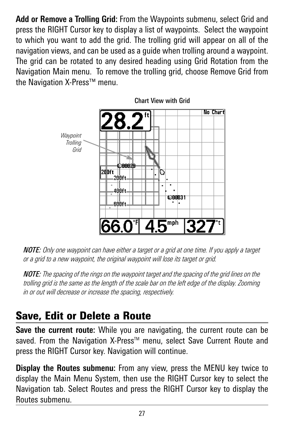 Save, edit or delete a route | Humminbird 580 User Manual | Page 34 / 134