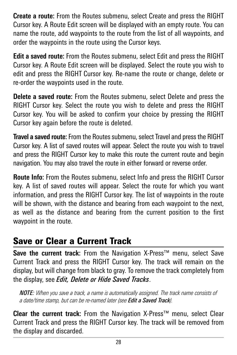 Save or clear a current track | Humminbird 580 User Manual | Page 35 / 134