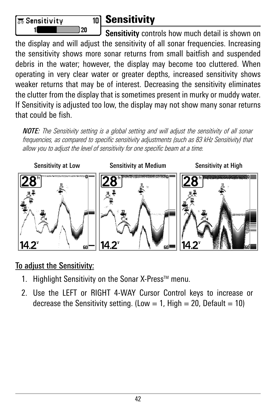 Sensitivity | Humminbird 580 User Manual | Page 49 / 134