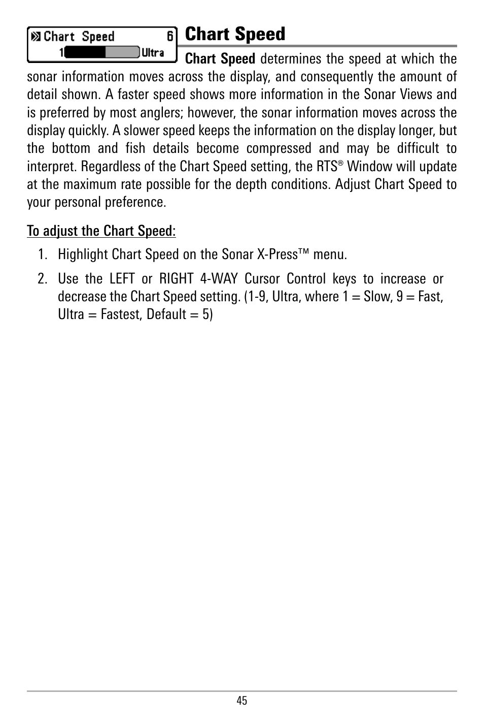 Chart speed | Humminbird 580 User Manual | Page 52 / 134