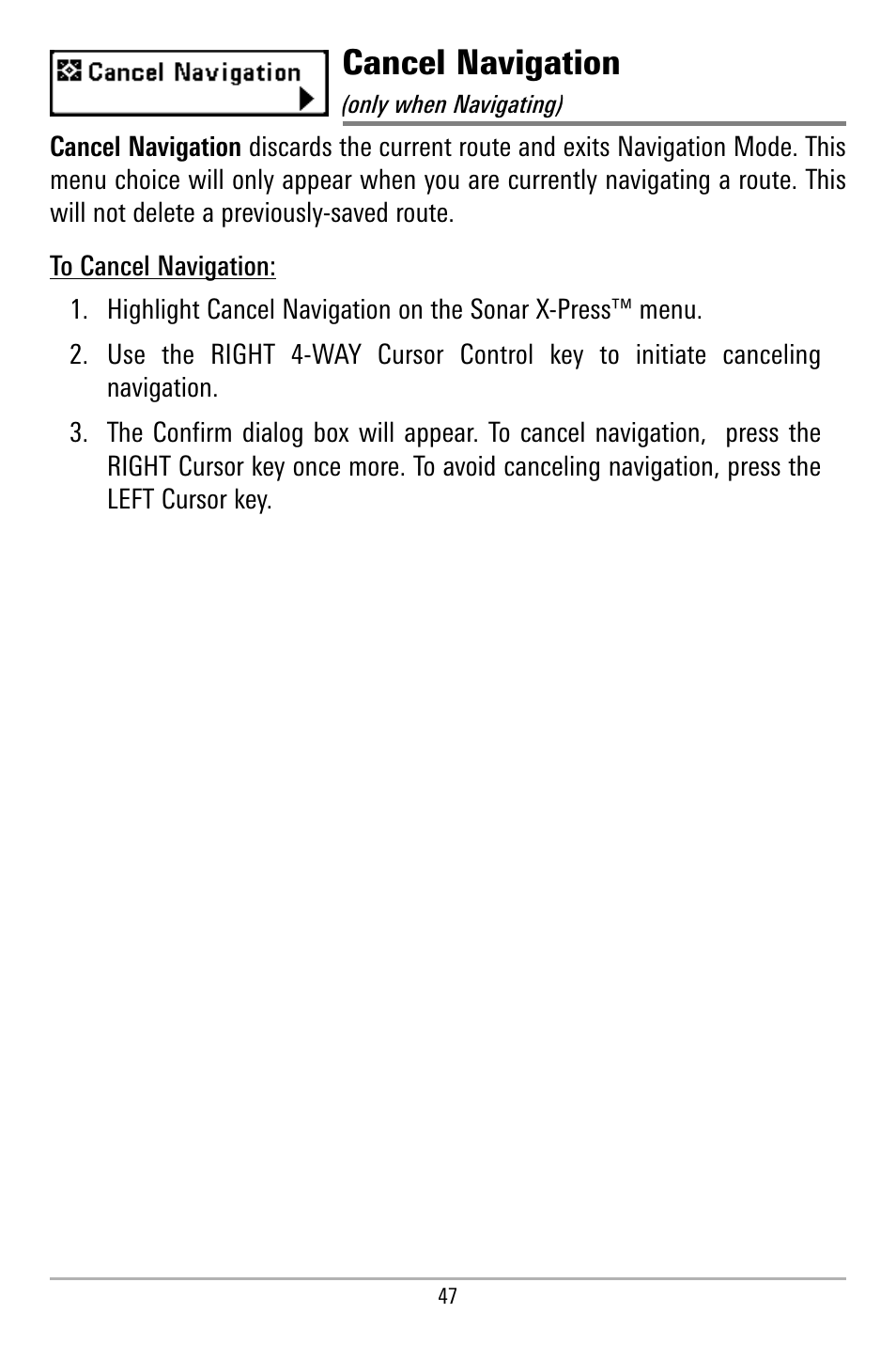 Cancel navigation | Humminbird 580 User Manual | Page 54 / 134