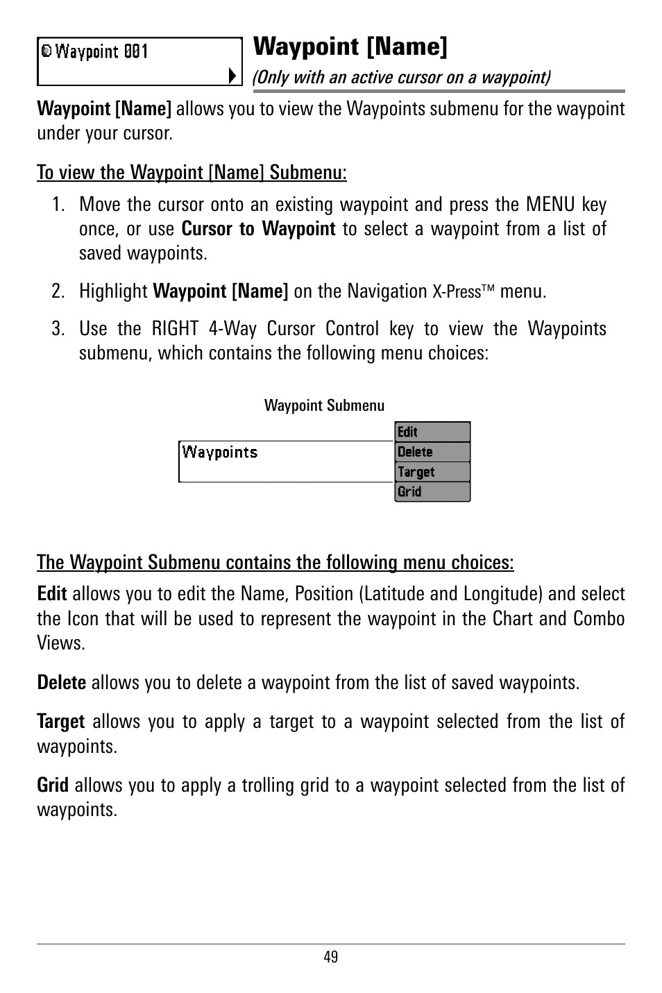 Waypoint [name | Humminbird 580 User Manual | Page 56 / 134