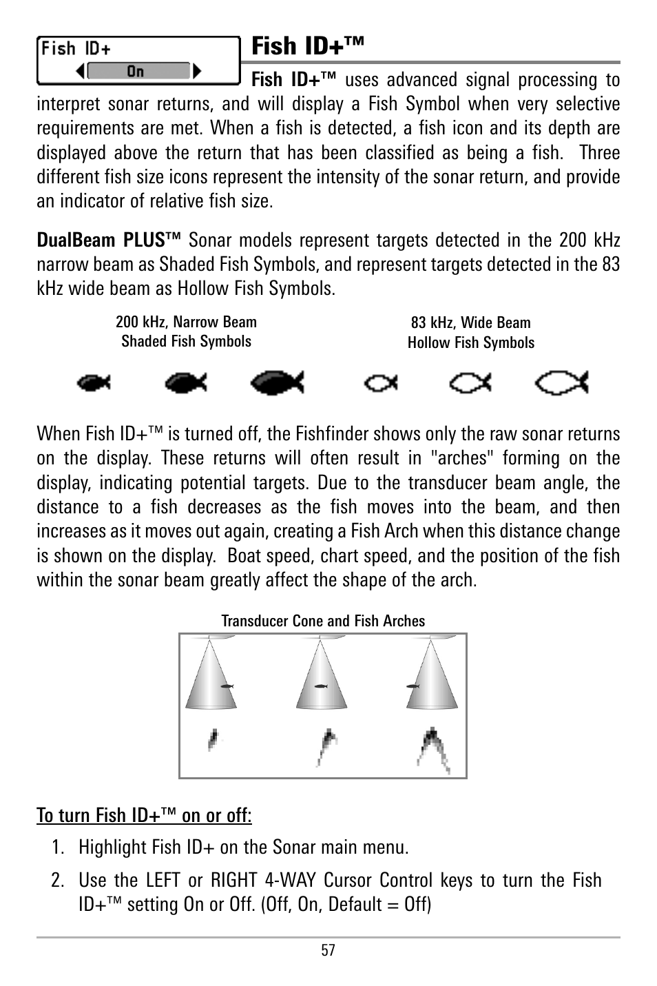 Fish id | Humminbird 580 User Manual | Page 64 / 134