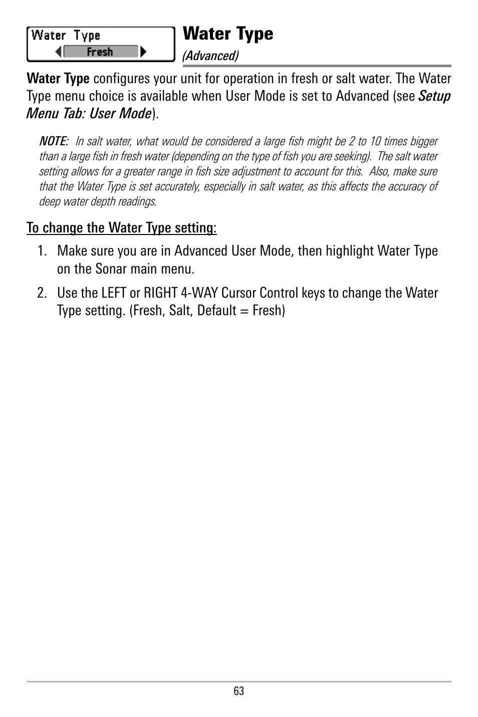 Water type | Humminbird 580 User Manual | Page 70 / 134