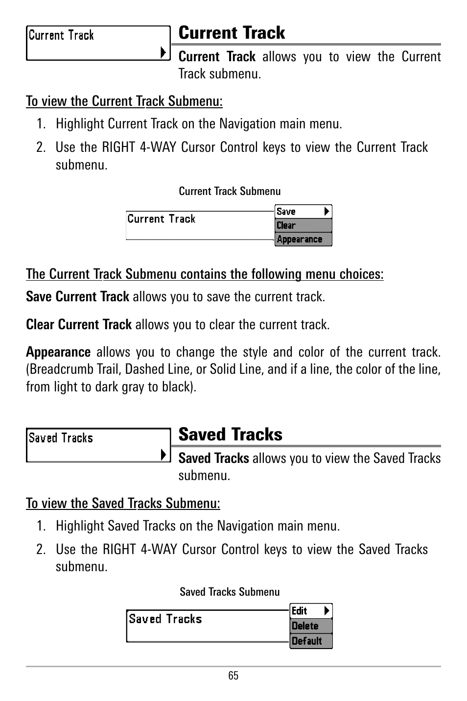 Current track, Saved tracks | Humminbird 580 User Manual | Page 72 / 134