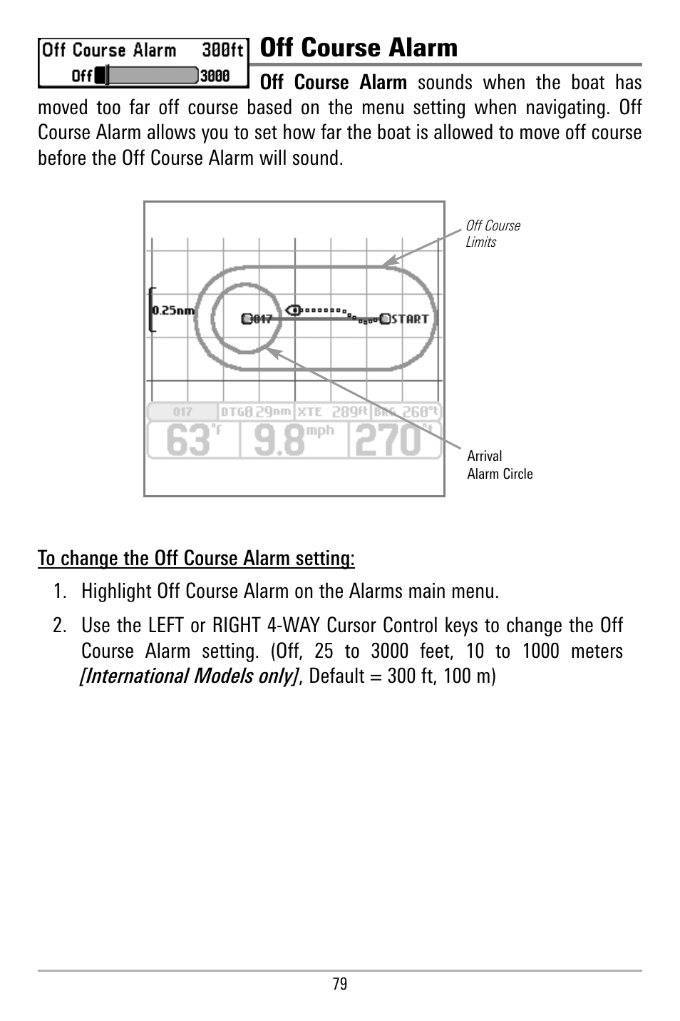 Off course alarm | Humminbird 580 User Manual | Page 86 / 134