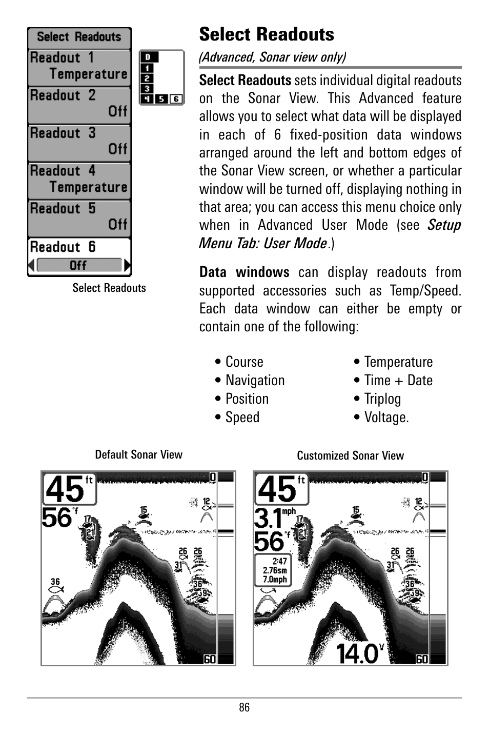 Select readouts | Humminbird 580 User Manual | Page 93 / 134