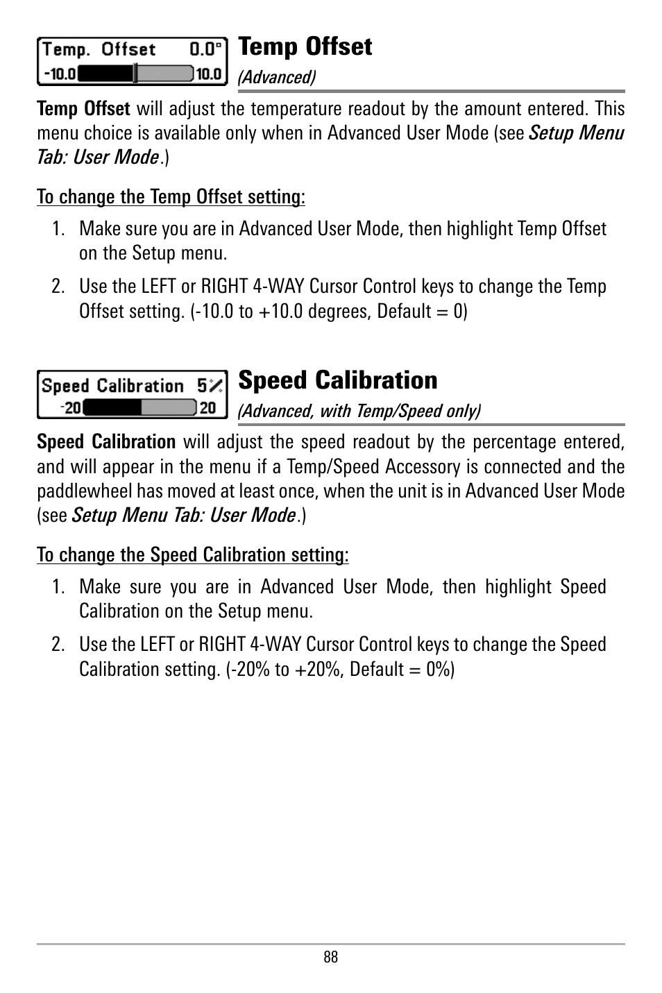 Temp offset, Speed calibration | Humminbird 580 User Manual | Page 95 / 134