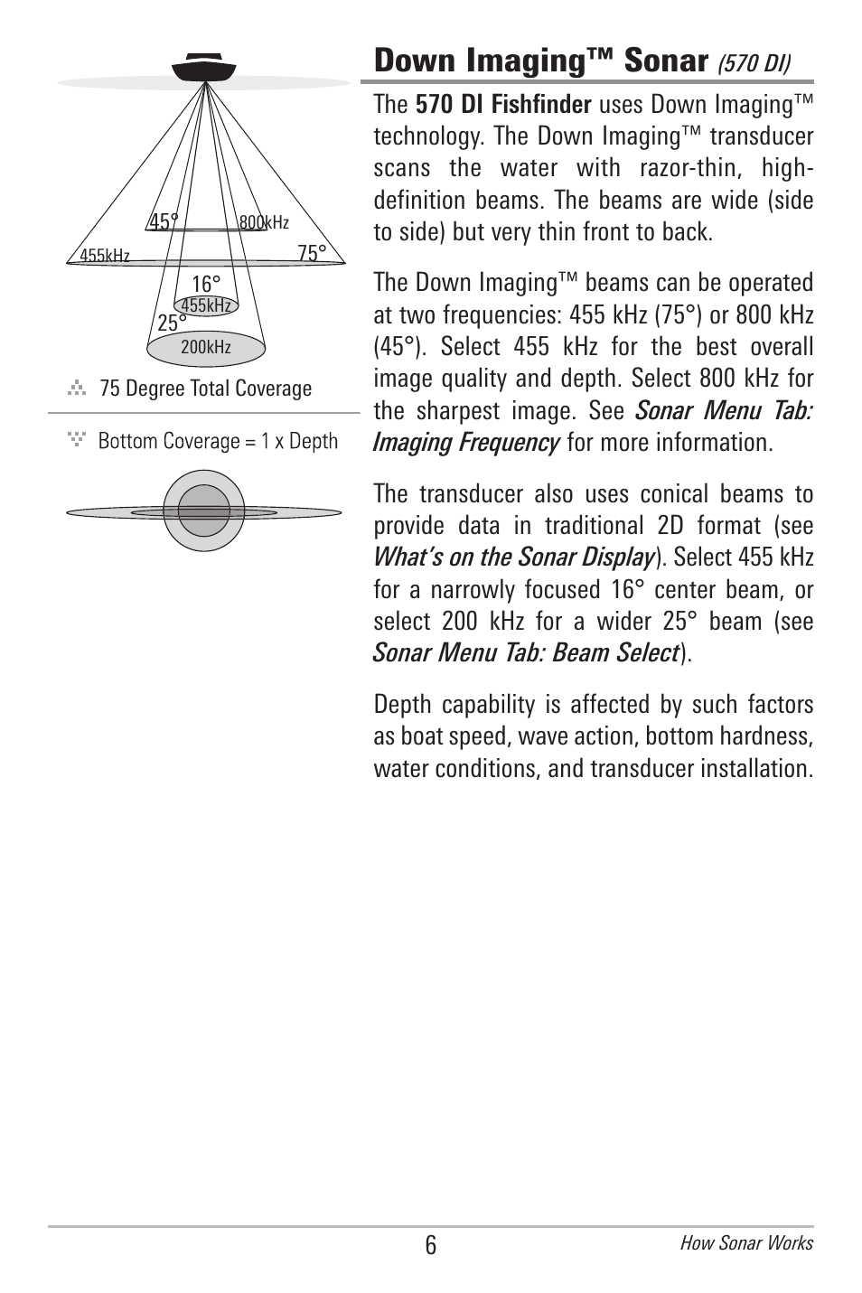 Down imaging™ sonar | Humminbird 561 User Manual | Page 13 / 83