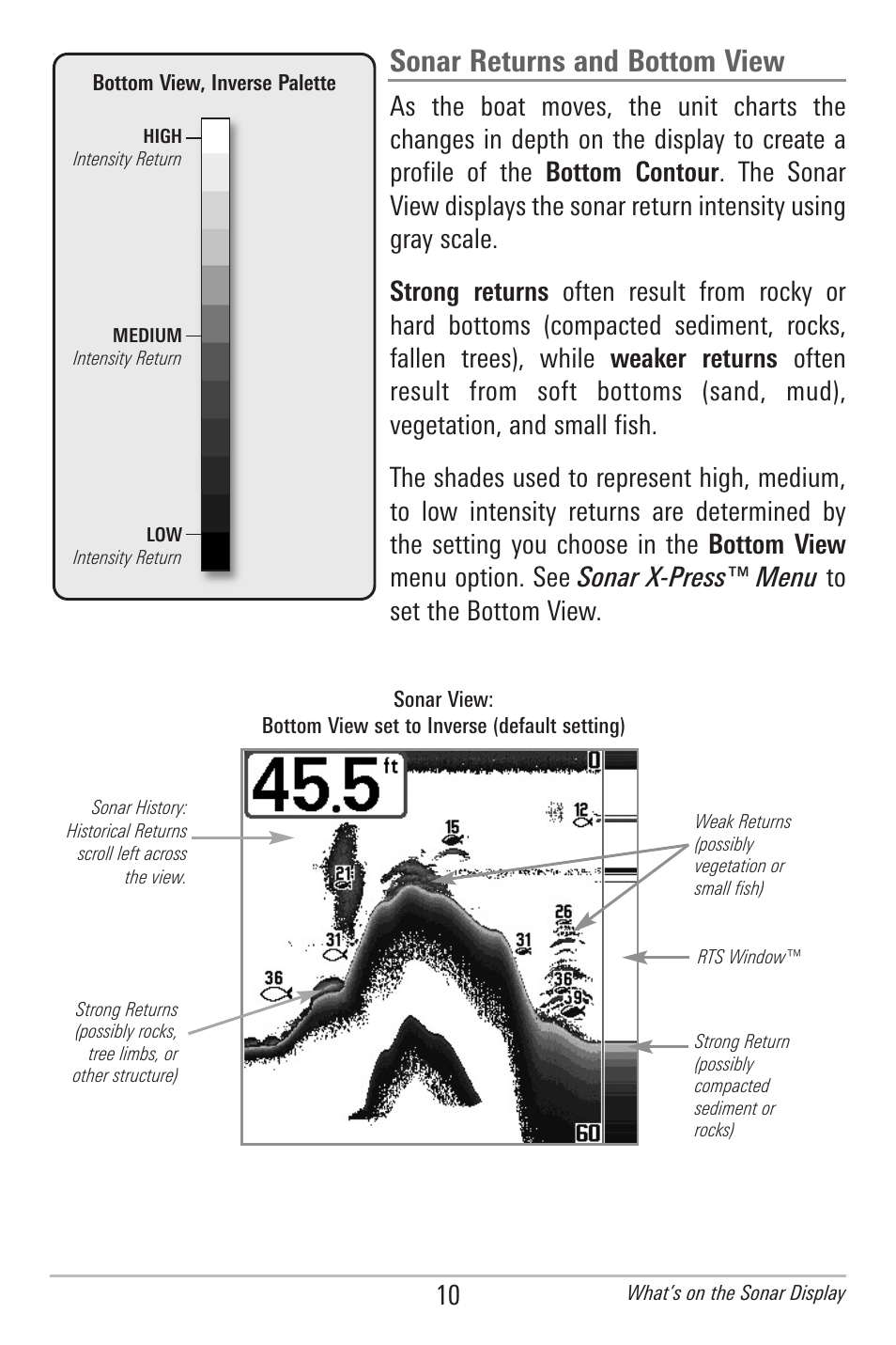 Sonar returns and bottom view | Humminbird 561 User Manual | Page 17 / 83