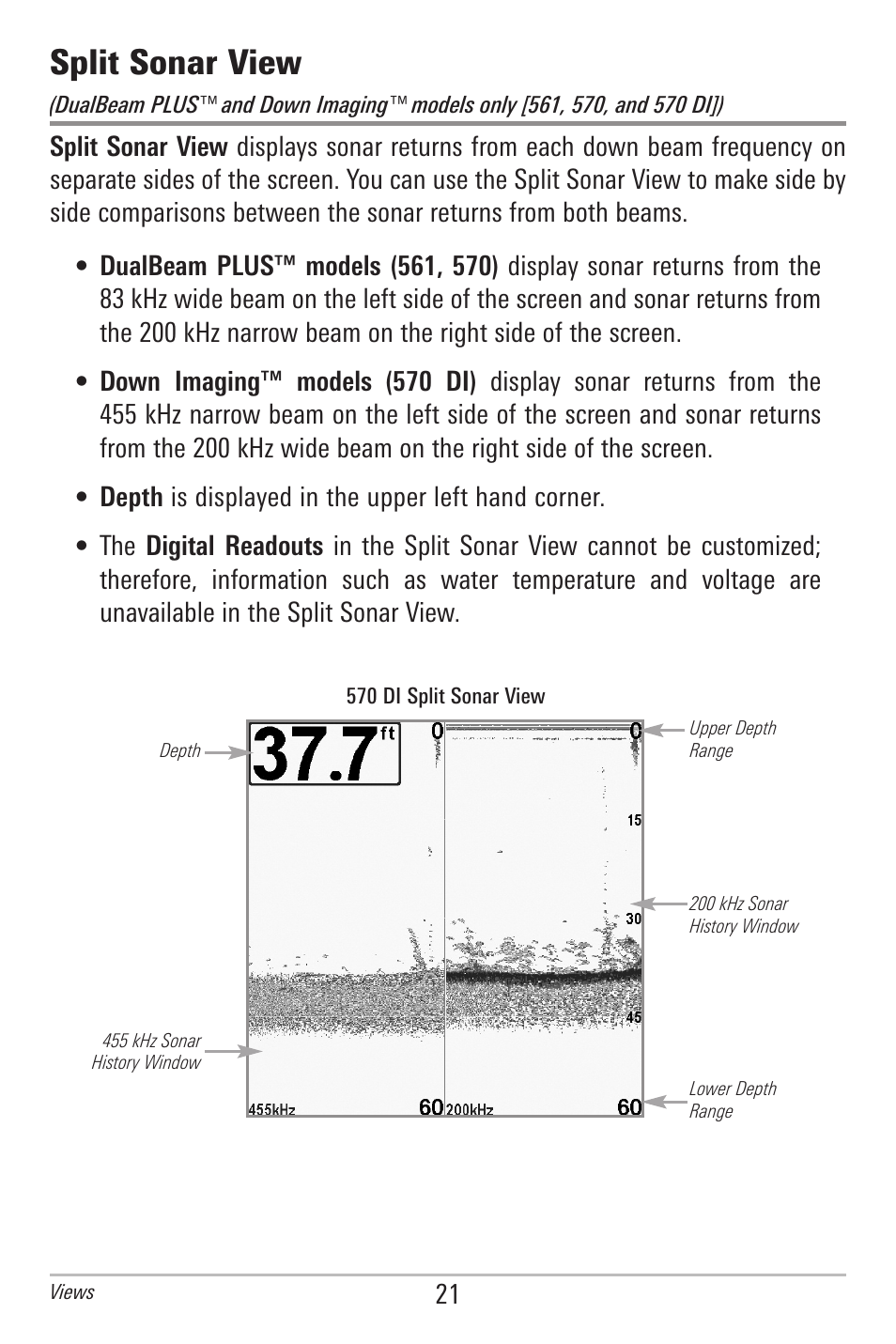 Split sonar view | Humminbird 561 User Manual | Page 28 / 83
