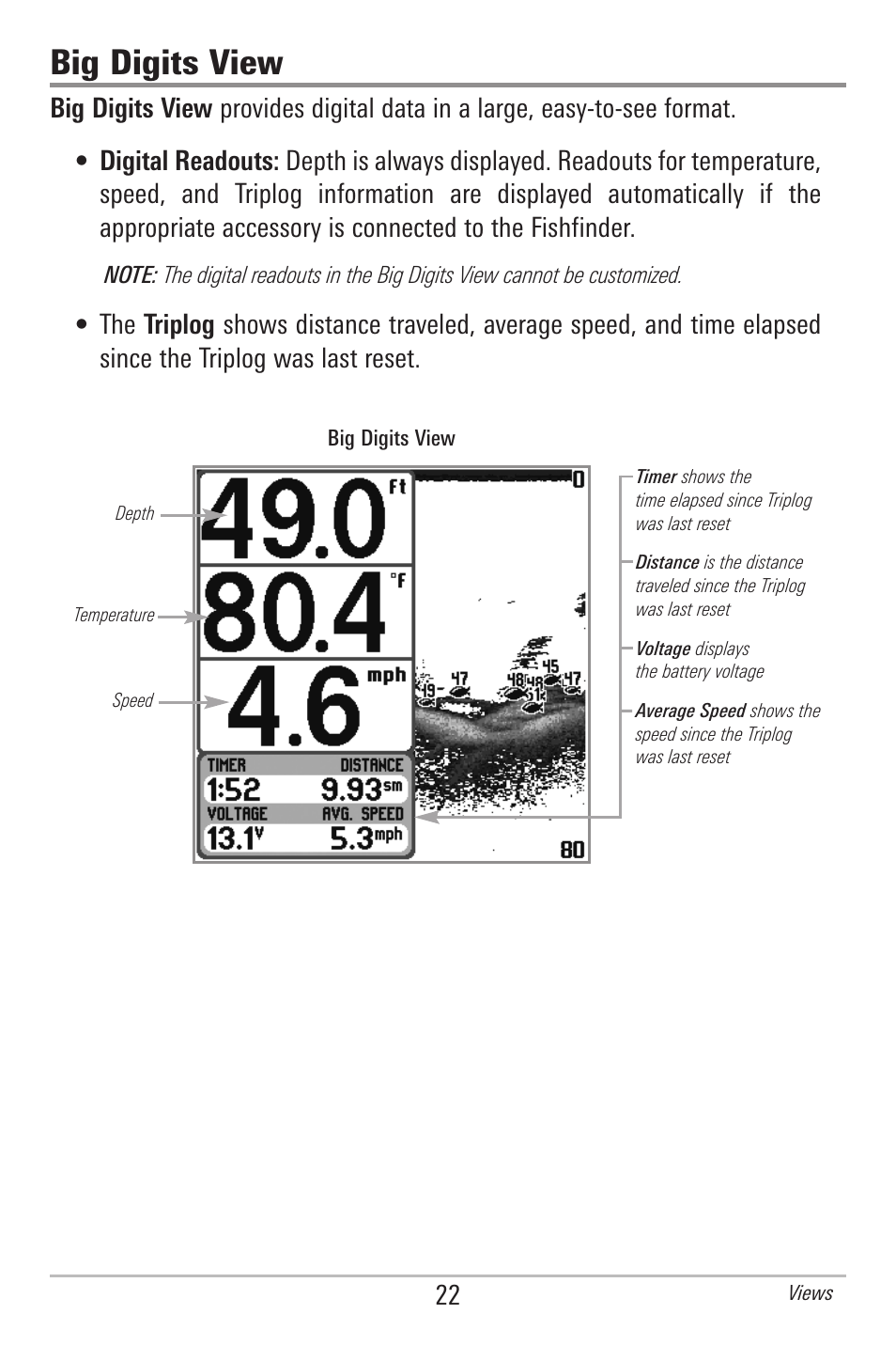 Big digits view | Humminbird 561 User Manual | Page 29 / 83