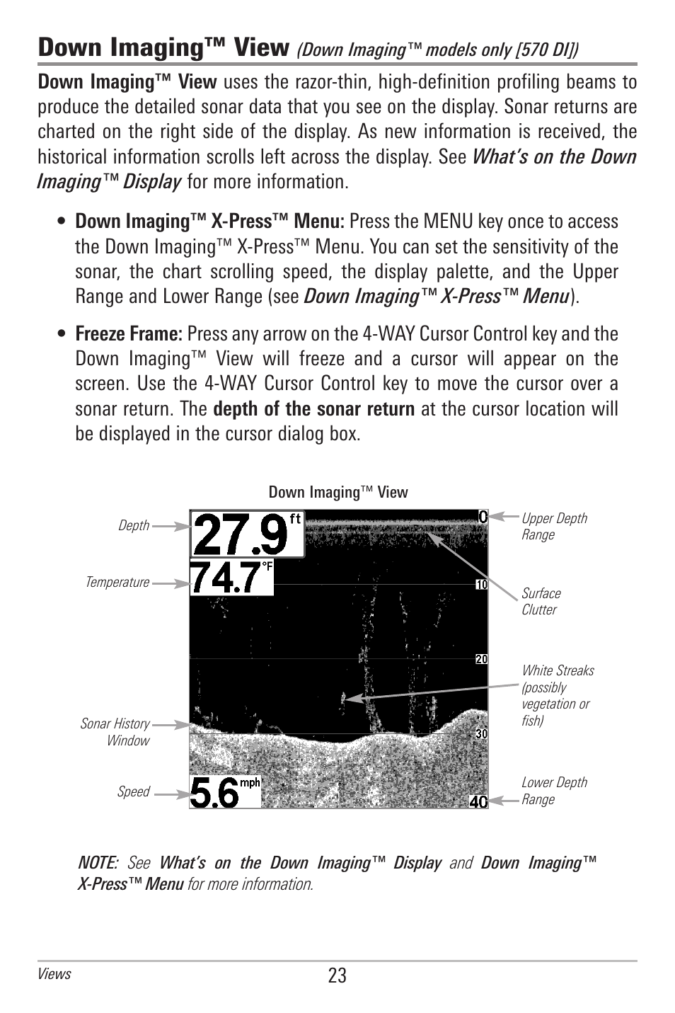 Down imaging™ view | Humminbird 561 User Manual | Page 30 / 83
