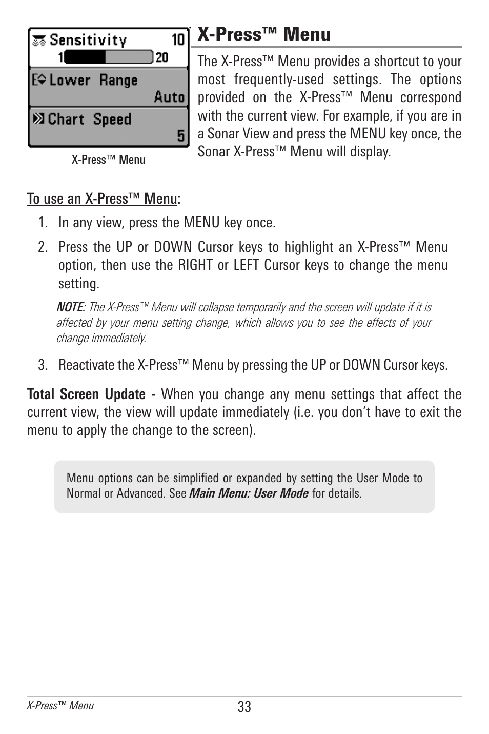 X-press™ menu | Humminbird 561 User Manual | Page 40 / 83