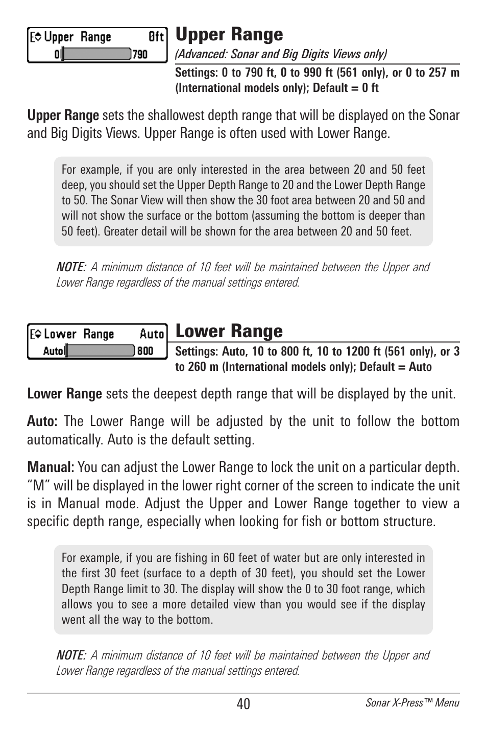 Upper range, Lower range | Humminbird 561 User Manual | Page 47 / 83