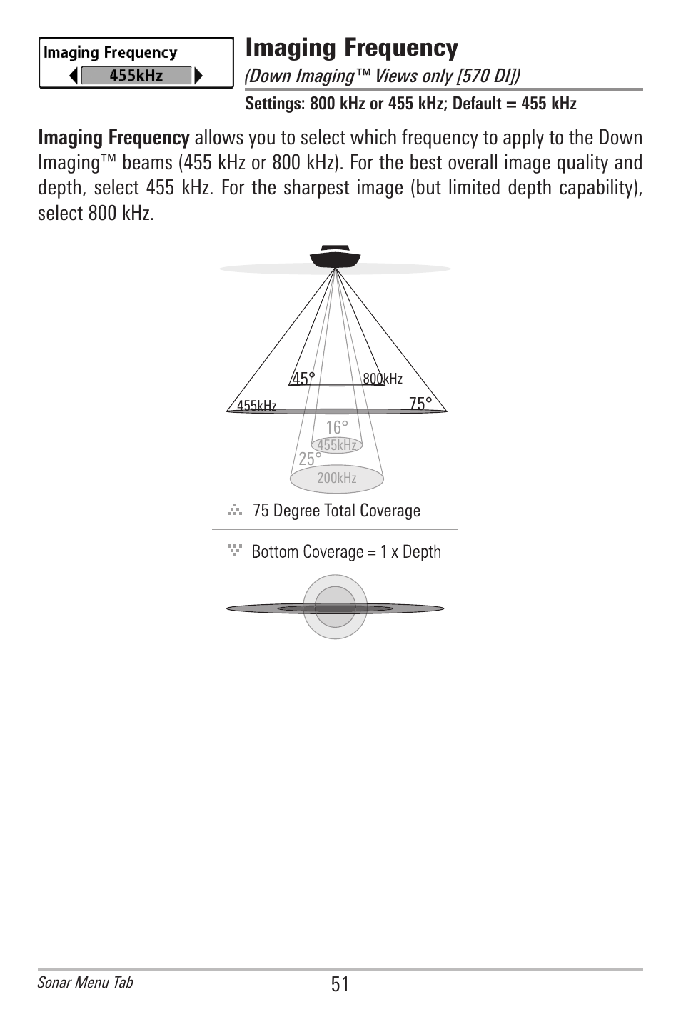 Imaging frequency | Humminbird 561 User Manual | Page 58 / 83