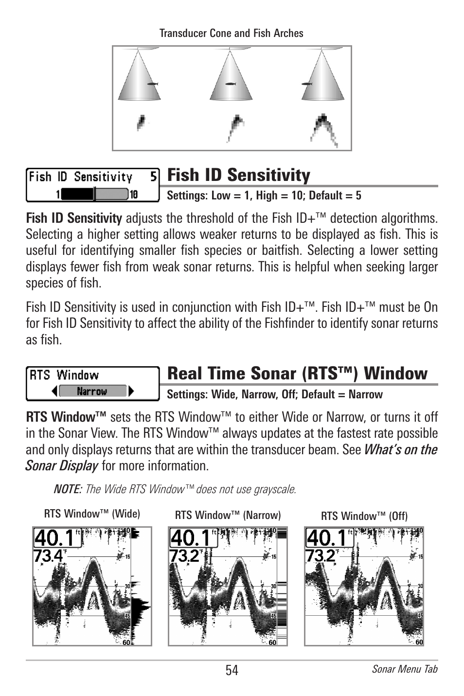 Fish id sensitivity, Real time sonar (rts™) window | Humminbird 561 User Manual | Page 61 / 83