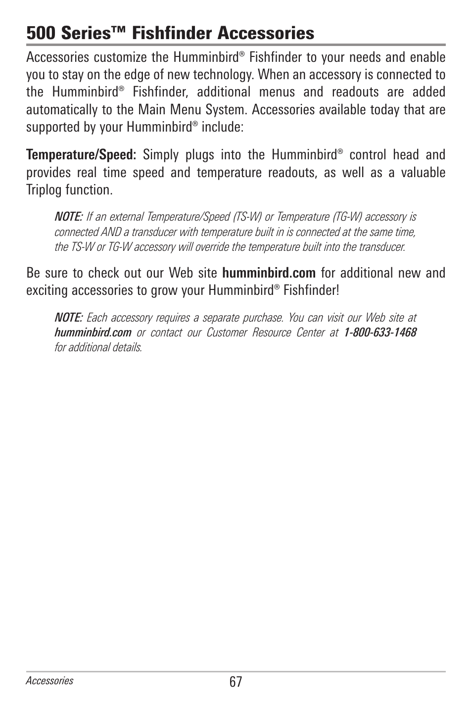 500 series™ fishfinder accessories | Humminbird 561 User Manual | Page 74 / 83