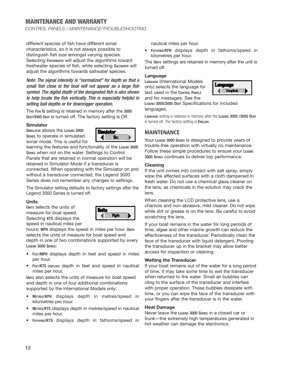 Maintenance and warranty, Maintenance | Humminbird Legend 3000 User Manual | Page 14 / 18