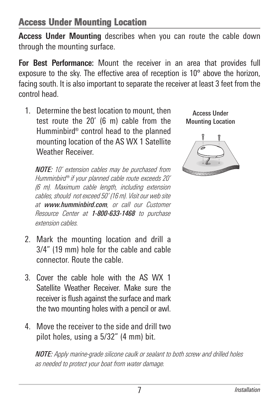 Access under mounting location | Humminbird AS WX 1 User Manual | Page 13 / 52