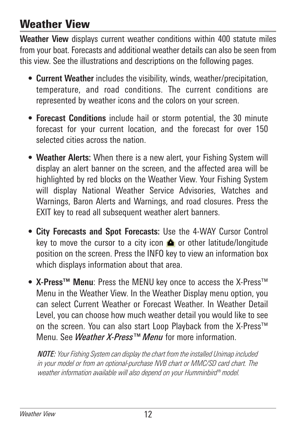 Weather view | Humminbird AS WX 1 User Manual | Page 18 / 52