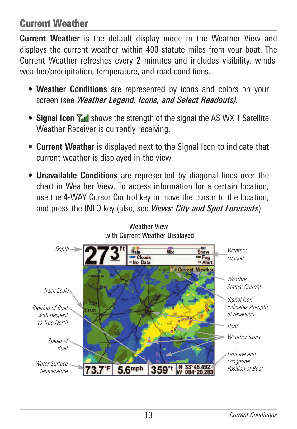 Current weather | Humminbird AS WX 1 User Manual | Page 19 / 52