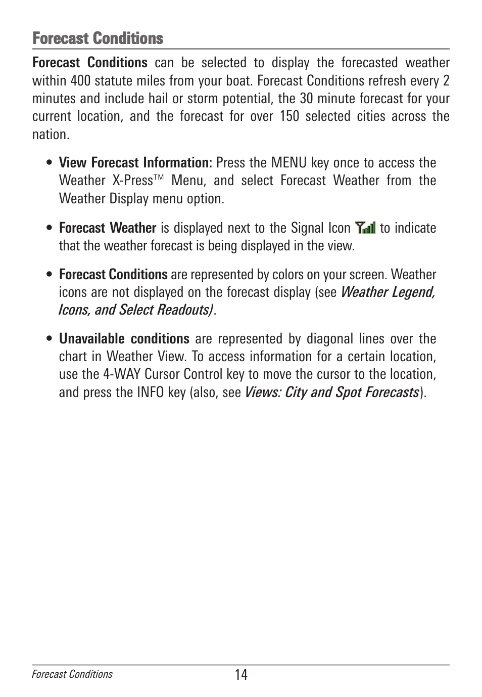 Forecast conditions | Humminbird AS WX 1 User Manual | Page 20 / 52