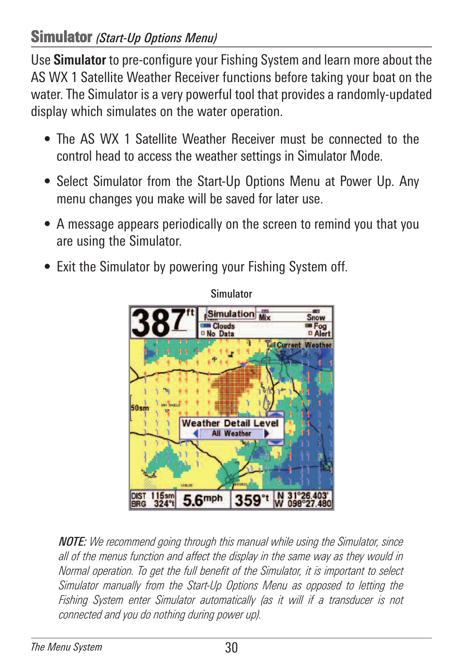 Simulator | Humminbird AS WX 1 User Manual | Page 36 / 52