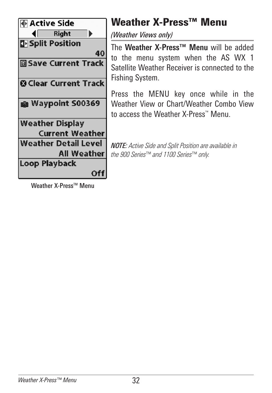 Weather x-press™ menu, Menu | Humminbird AS WX 1 User Manual | Page 38 / 52