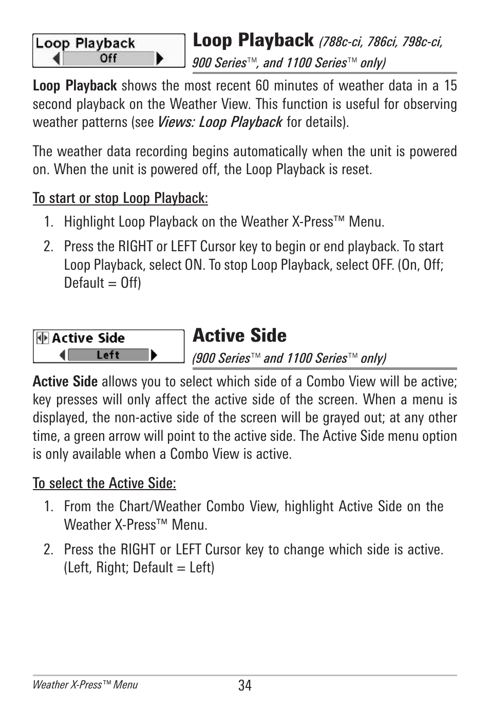 Loop playback, Active side | Humminbird AS WX 1 User Manual | Page 40 / 52