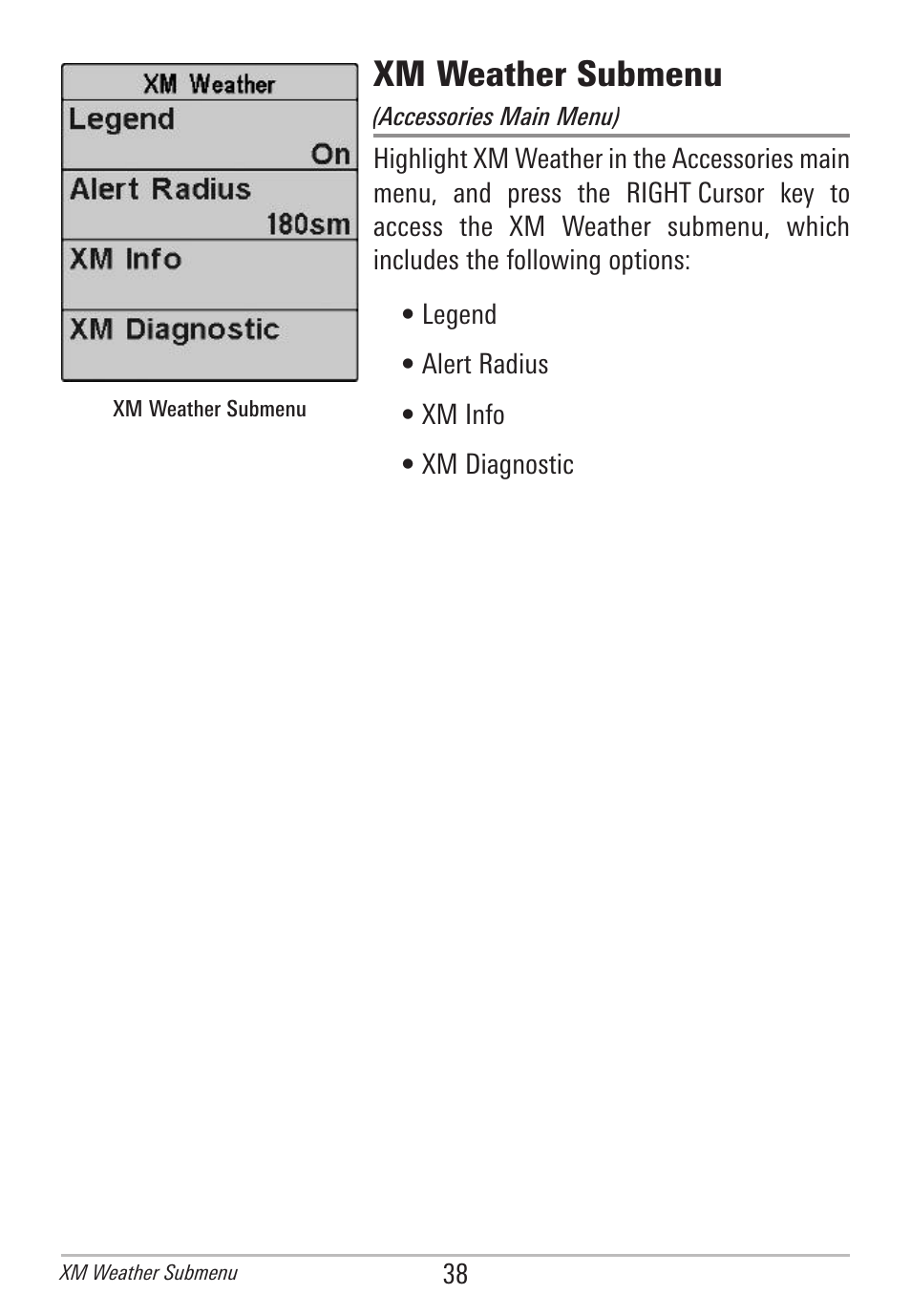 Xm weather submenu | Humminbird AS WX 1 User Manual | Page 44 / 52