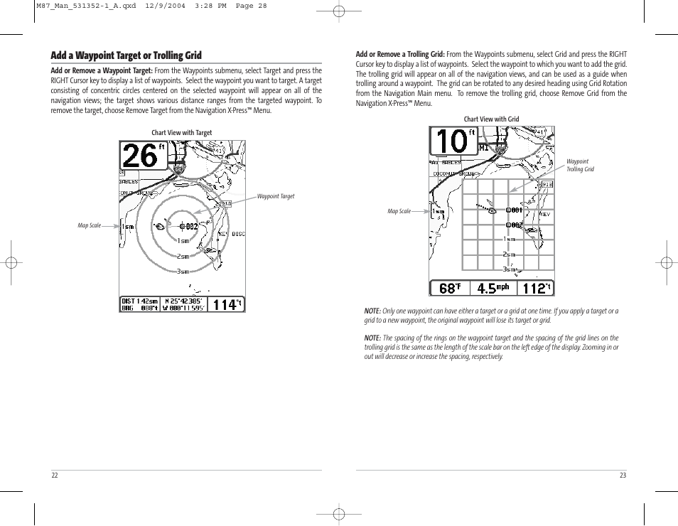 Add a waypoint target or trolling grid | Humminbird Matrix Series Sonar Fishfinder Model Matrix 87 User Manual | Page 15 / 45