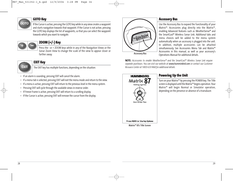 Humminbird Matrix Series Sonar Fishfinder Model Matrix 87 User Manual | Page 18 / 45