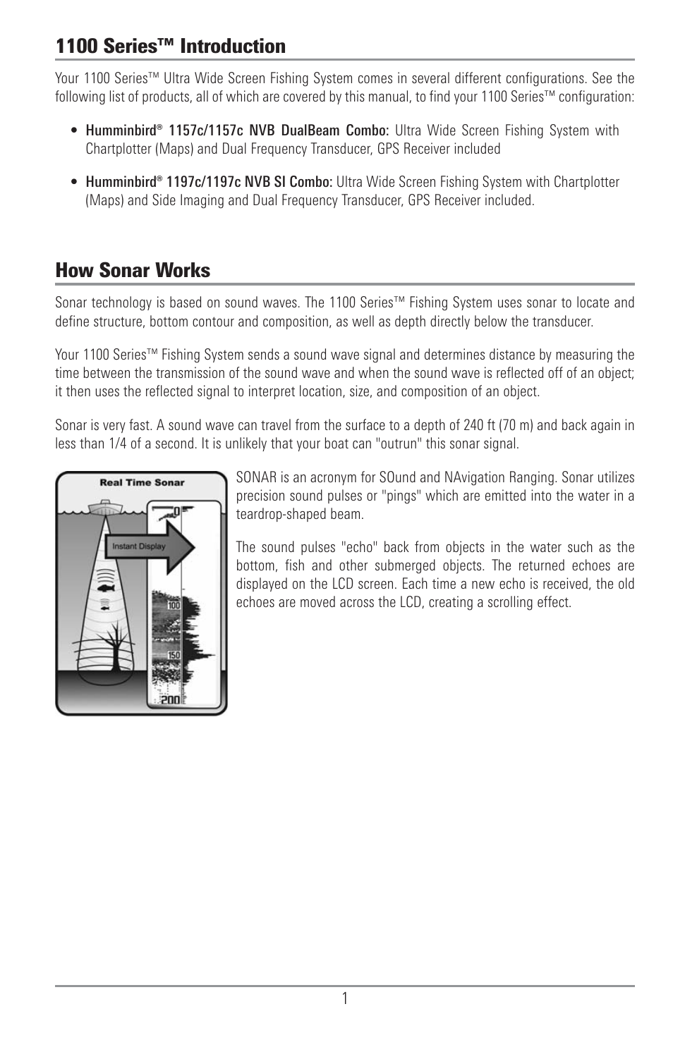 1100 series™ introduction, How sonar works | Humminbird 1157C User Manual | Page 11 / 200