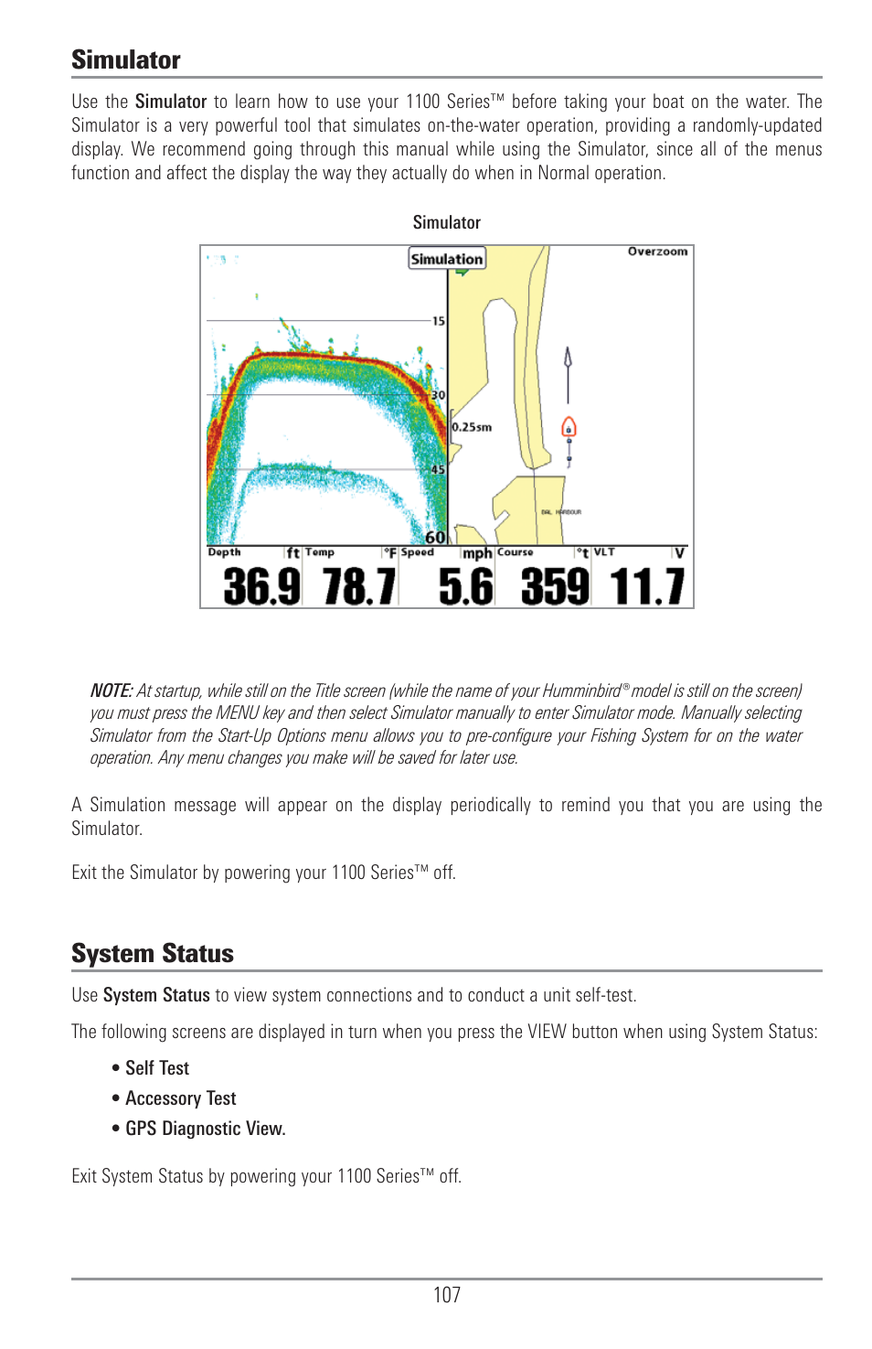Simulator, System status | Humminbird 1157C User Manual | Page 117 / 200